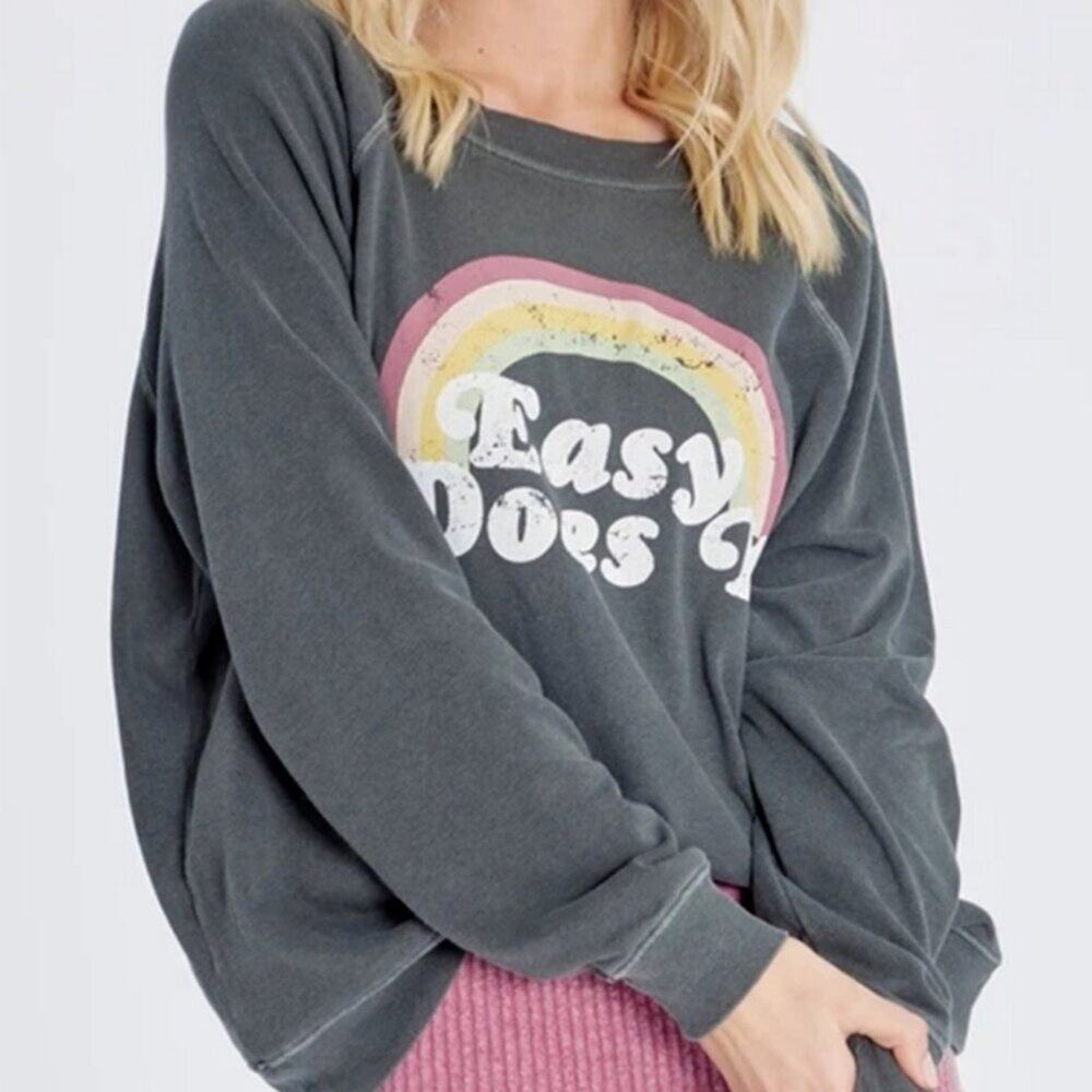 Wildfox Retro Style Rainbow Easy Does It Charcoal Grey Sweatshirt Size Large
